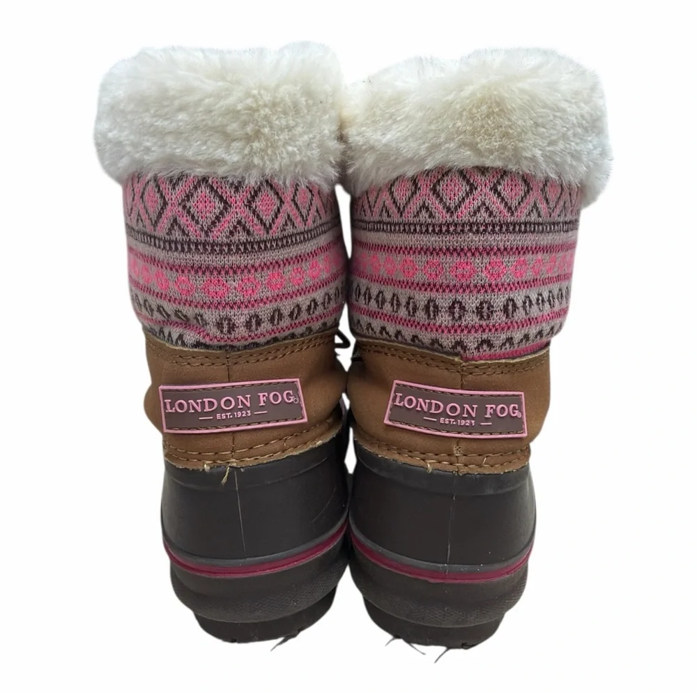 London Fog Brown and Pink Winter Boots with Faux Fur